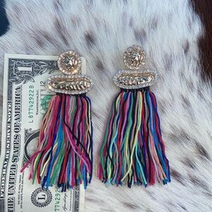 Tassel rainbow color clip on earrings
